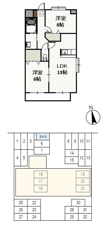 プレジール奥田(2LDK/3階)の間取り写真