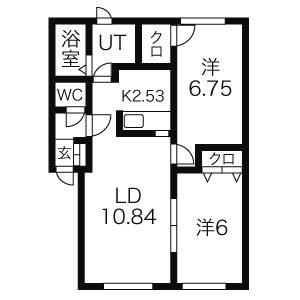 ボヌール元町(2LDK/2階)の間取り写真
