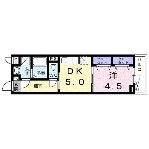 プロムナード アヴェニュー(1DK/2階)の間取り写真