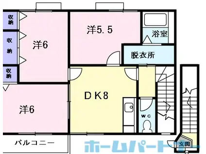 ホワイトリバー A(3DK/2階)の間取り写真