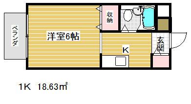 中山手ガーデンパレスB棟(1K/2階)の間取り写真