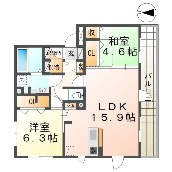 カーサイマキタローザ(2LDK/2階)の間取り写真