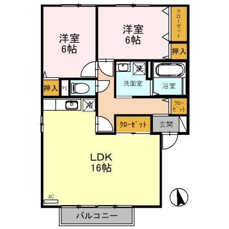 リビングタウン金沢壱番館 B206(2LDK/2階)の間取り写真