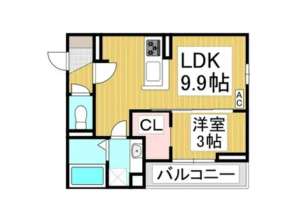 プランタン若里V(1LDK/2階)の間取り写真