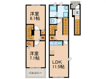 グランツ プランドール(2LDK/2階)の間取り写真