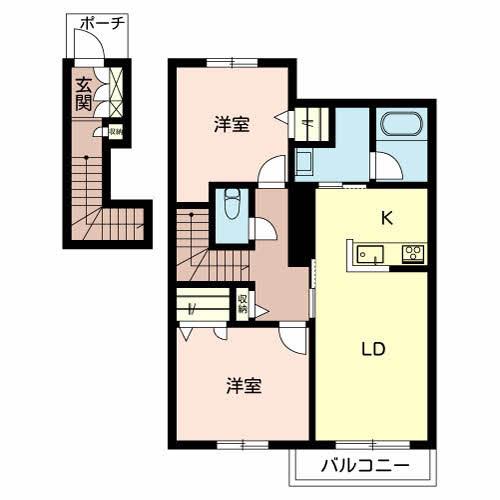 CASA CONFORT(2LDK/2階)の間取り写真