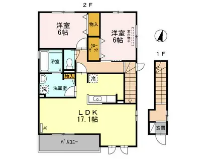 ラヴィアンローズ C棟(2LDK/2階)の間取り写真