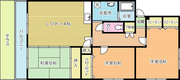エル・スール湯川 参番館(3LDK/3階)の間取り写真