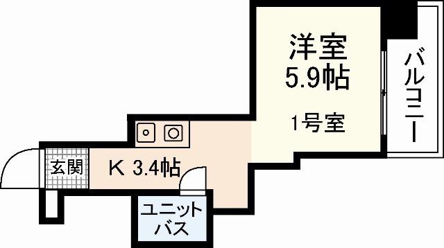 CALM東観音(ワンルーム/5階)の間取り写真