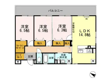 CASAてぃんがーら(3LDK/1階)の間取り写真