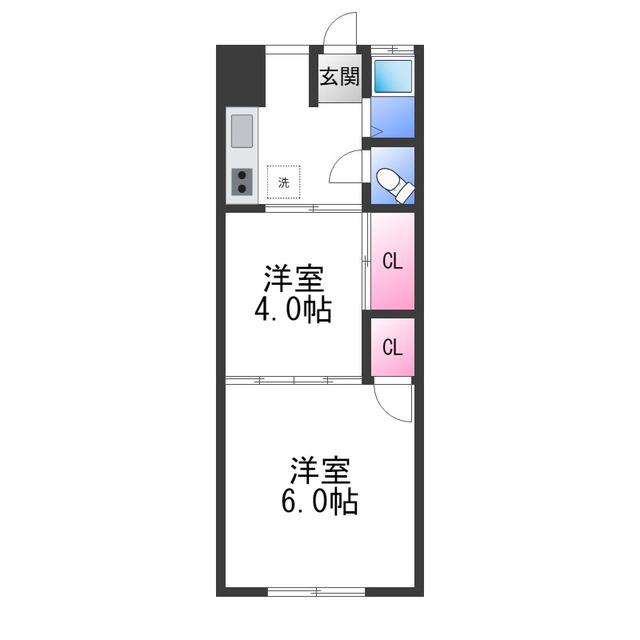 マンション北野田(2K/1階)の間取り写真