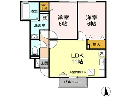 グローリーヴィクトワール(2LDK/1階)の間取り写真