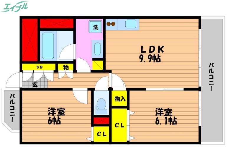 カーサフィオーレ西市駅前(2LDK/8階)の間取り写真