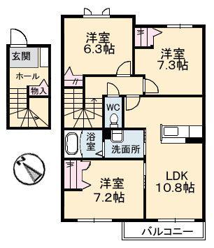 シャーメゾン坪生南(3LDK/2階)の間取り写真