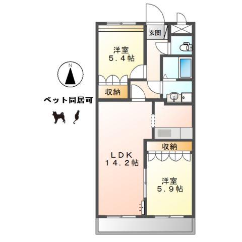 ペティハウスロベリア(2LDK/2階)の間取り写真