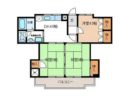 パレドール麓山(3DK/2階)の間取り写真