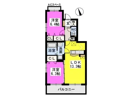 フローリッシュIII(2LDK/2階)の間取り写真