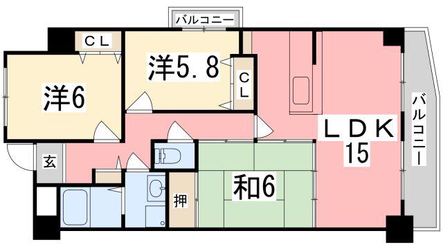コーポ青山III(3LDK/5階)の間取り写真