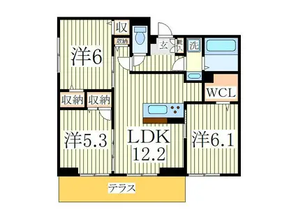 NOBLE FERRO D棟(3LDK/1階)の間取り写真