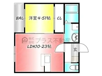 エクスヴィータ新入(1LDK/2階)の間取り写真
