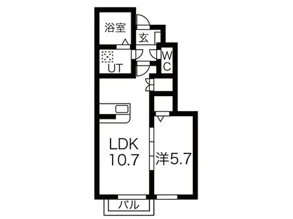 ブルームーン(1LDK/1階)の間取り写真