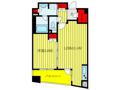 KDX川口幸町レジデンス(1LDK/6階)の間取り写真