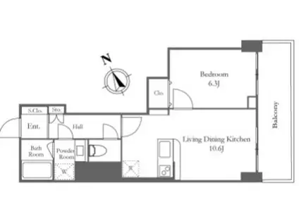 京葉線 八丁堀 リバービュー リフォーム済(1LDK/20階)の間取り写真