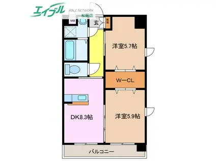 アンジューV(2DK/3階)の間取り写真