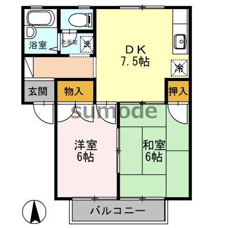サンソレイユ1(2DK/1階)の間取り写真
