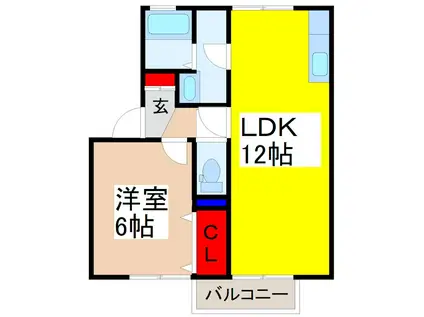 メゾン森PARTVII・VIII(1LDK/2階)の間取り写真