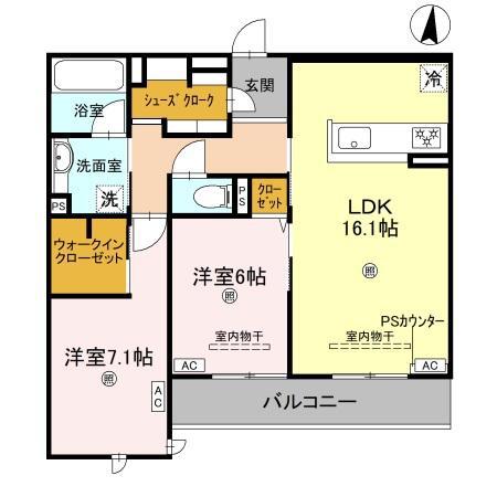ロンジェヴィータ(2LDK/2階)の間取り写真