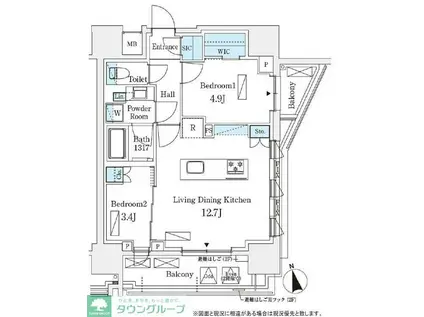シーズンフラッツ浅草六丁目(2LDK/3階)の間取り写真