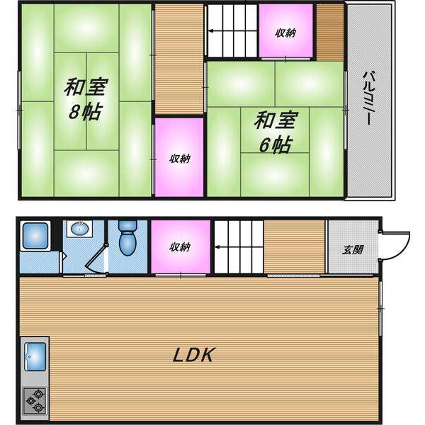 針中野2丁目住居(2LDK/2階)の間取り写真