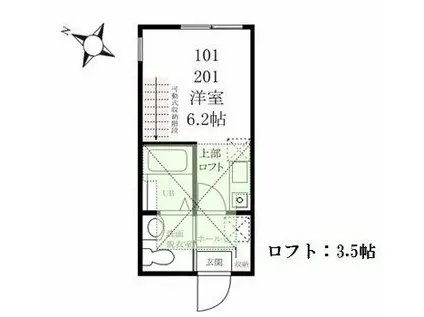 ハーミットクラブハウス梶ヶ谷B棟(ワンルーム/1階)の間取り写真