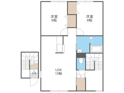 伏古7-2テラスハウス(2LDK/2階)の間取り写真