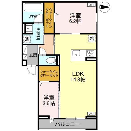 ディーカストル(2LDK/2階)の間取り写真
