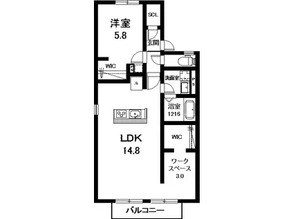 サテライトセブン B(1LDK/1階)の間取り写真