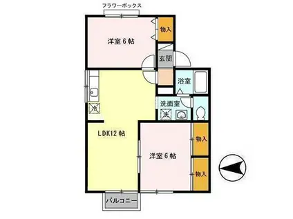 メモリー三千刈B(2LDK/2階)の間取り写真