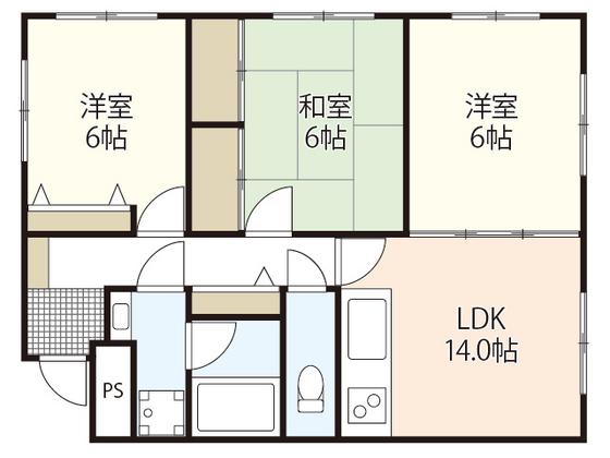 CARO CASA B棟(3LDK/1階)の間取り写真