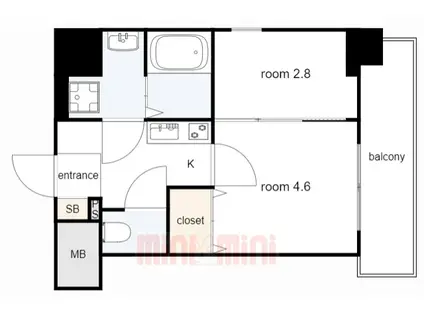 ワコーレヴィータ明石相生(1K/4階)の間取り写真