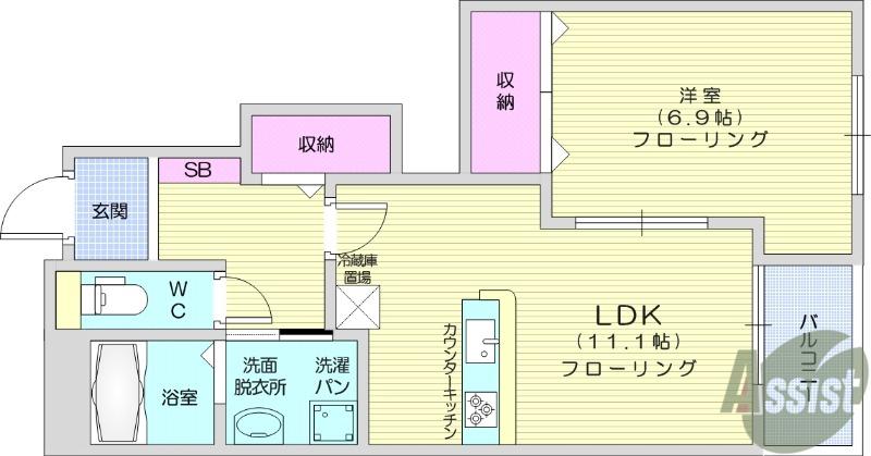 コンフォース・エス(1LDK/1階)の間取り写真