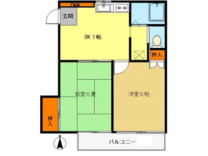 フェイスフル・エム(2DK/1階)の間取り写真