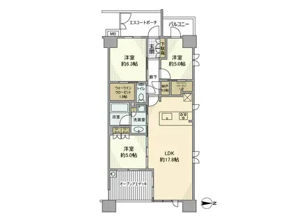 ヴェレーナシティ横浜根岸ザ・フロント(3LDK/5階)の間取り写真