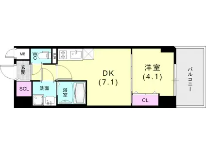 プレサンス神戸セレスティア(1DK/8階)の間取り写真