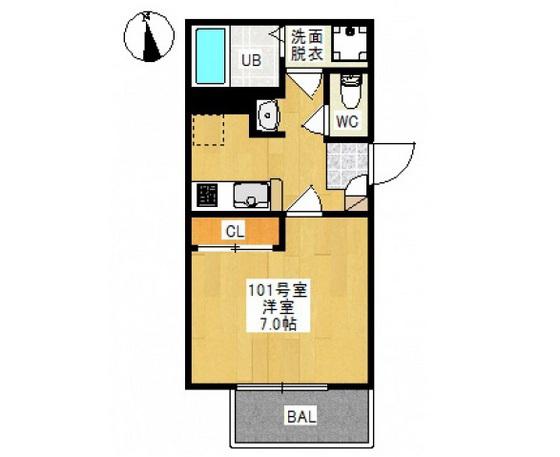 REGALEST 十日市(1K/1階)の間取り写真