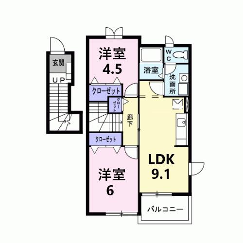 ル・レーヴ(2LDK/2階)の間取り写真