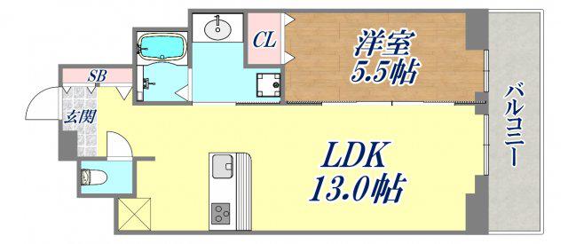 ワコーレ神戸三宮マスターズレジデンス(1LDK/2階)の間取り写真