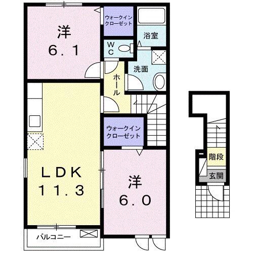 エルヴェ・クレール(2LDK/2階)の間取り写真