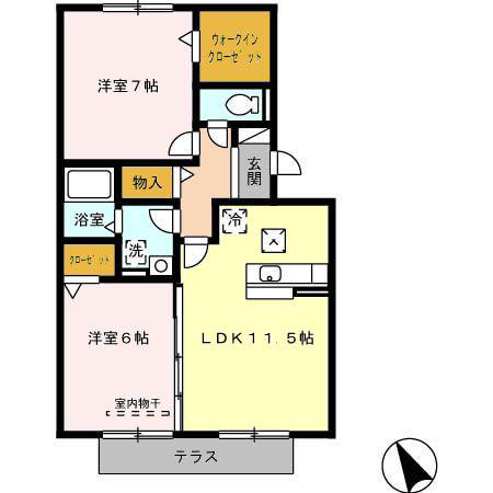 エクレールグランデB棟(2LDK/1階)の間取り写真