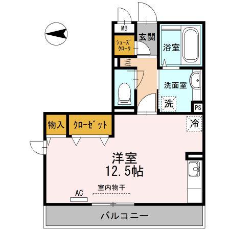 セジュールオッツ南蔵王(ワンルーム/3階)の間取り写真